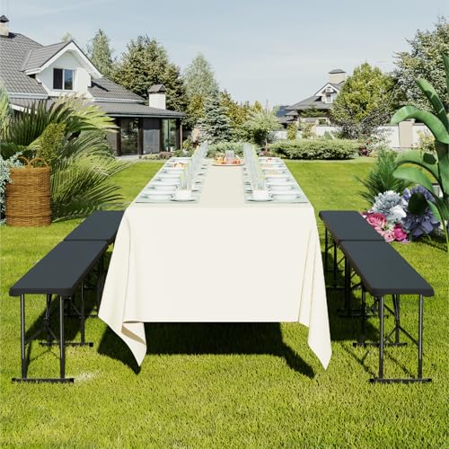 Folding Table Set with 2 Benches, 6 FT Picnic Table and Bench Set, 3- Piece Foldable Camping Tables Sets for Indoor & Outdoor, Portable Plastic Tables Chairs for Party, Wedding, Event, Black - color: Black, size: 2 Folding Bench and 1 Folding Table