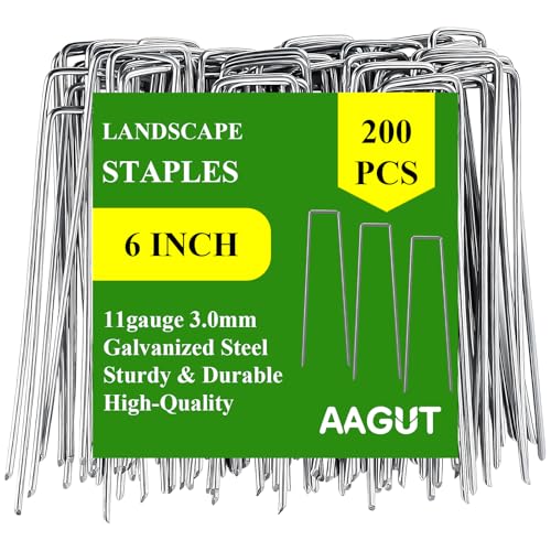 AAGUT Garden Stakes Pins, Landscape Staples 200 Pack 6 Inch 11-Gauge Galvanized Lawn Stake for Dog Fence, Weed Barrier Fabric, Ground Cover, Irrigation Tubing Soaker Hose, Chicken Wire - color: Silver, size: 6'' x 200Pcs-11Ga