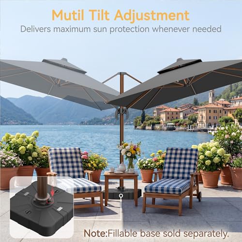 10x13 FT Wood Pattern Patio Umbrella, Large Deluxe Cantilever Rectangular Double Top Heavy Duty Offset Umbrellas with 360° Rotation, Outdoor shade for Garden Deck Pool Patio, Grey - color: Gray, size: 10x13 Ft Wood