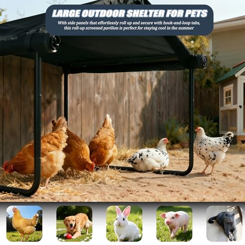 3 in 1 Extra Large Dog House Outdoor,Dog Shade with Roller Shutters and Removable Rear Door，Outside Sun Rain Canopy Pet House for Pet Cat Chicken Livestock 4'x 4'x 3.3' (Black) - color: Black