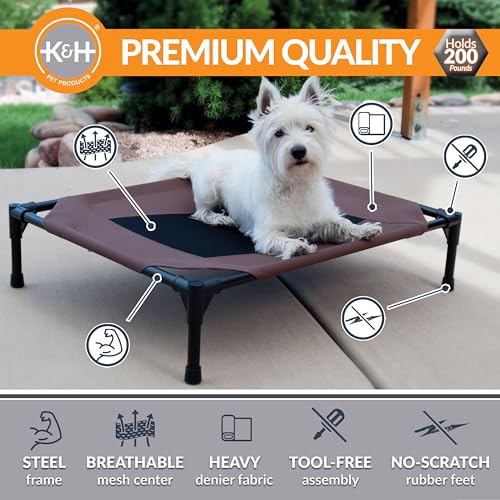 K&H Pet Products Outdoor Elevated Dog Cot, Breathable Cooling Elevated Cot Hammock Pet Bed for Small Dogs, Washable Mesh Cover, Raised Metal Frame, Collapsible, Portable - Small 22 X 17in Chocolate - color: Chocolate/Black Mesh, size: Small 22"L x 17"W