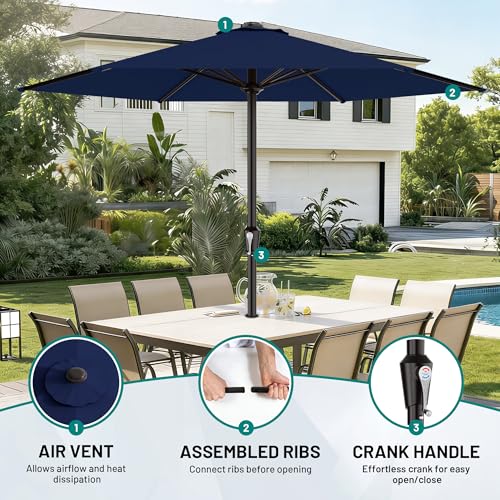 AreShark 11 FT Patio Umbrella for Outdoor, Outdoor Table Umbrella with Push Button Tilt and Crank, Outdoor Patio Umbrellas with 6 Sturdy Ribs, Patio Umbrellas for Market, Garden, Pool (Navy) - color: Navy, size: 11ft
