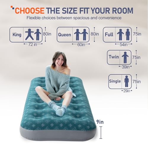 DIMAR GARDEN Single Size Air Mattress Inflatable Bed Sleeping Pad for Camping, Patterned Flocking Blue - size: Single