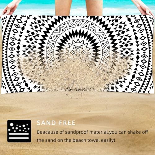Beach Towel for Adults Black and White Mandala Design Lightweight Quick Dry Blanket Pool Travel Vacation Outdoor Summer Use - color: Kaleidoscope Print