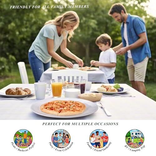 11-Inch Melamine Plates (Set of 6) - Unbreakable and Reusable Plastic Dinnerware with Ceramic Feel, Stackable and Dishwasher-Safe - Versatile for All Meals (White) - color: White