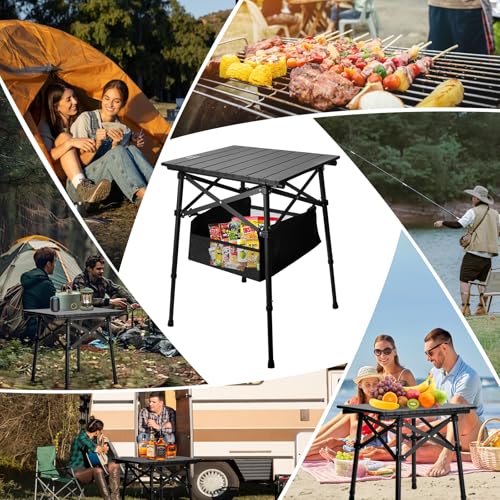Folding Camping Table - Small Outdoor Table with Storage Bag - Adjustable Height 17.7'' & 24'', Portable Lightweight Aluminum Foldable Side Table for Picnic, BBQ, Beach & Tailgating(Large) - size: Large