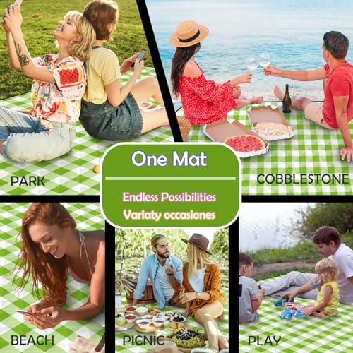 CUNCUI Picnic Camping Blankets, 3 Layers Thick Soft Gingham Blanket, Large 59X79IN Foldable Waterproof Rug, Portable Outdoor Mat for Beach Grass Hiking Park Travel, Sandproof, Machine Washable-Green - color: Green