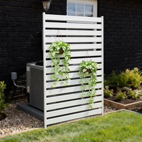 Air Conditioner Fence & Patio Privacy Screen – 40" W x 70" H Metal Privacy Fence Panel | Outdoor Privacy Panels for AC Units, Trash Cans & Pools | No-Dig Fencing for Patio Privacy & Gardens (White) - color: White