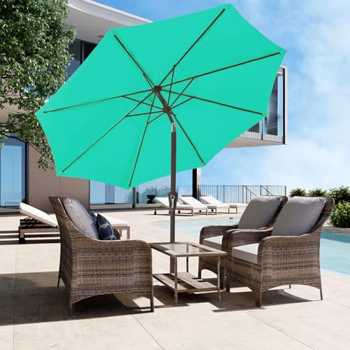 JEAREY 9FT Outdoor Patio Umbrella Market Umbrella with Push Button Tilt and Crank, Outdoor Table Umbrellas 8 Sturdy Ribs UV Protection Waterproof for Garden, Deck, Backyard, Pool (Teal) - color: Teal