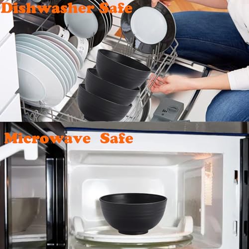 Unbreakable Wheat Straw Cereal Bowls Set of 6, 24 oz Microwave and Dishwasher Safe Lightweight Soup and Salad Bowl Sets, Reusable Dessert Bowls for Rice, Pasta, Snack, Fruit, BPA Free (Black) - color: 6 Black