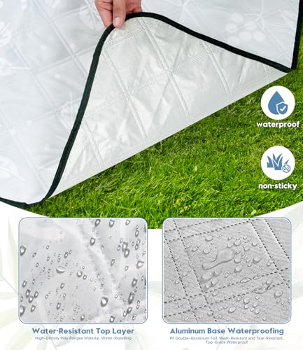 DEWUR Picnic Blankets 79"x79" Extra Large Outdoor Blanket Beach Blanket Waterproof SandProof Picnic Mat Washable Foldable Portable for Grass Lawn Beach Camping (Gray Leaves) - color: Gray Leaves