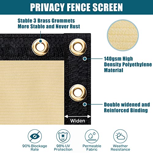 UIRWAY Privacy Screen Fence 6ft x 50ft Sand, Heavy Duty 170GSM 90% Blockage Chain Link Fence Privacy Screen, UV Resistant Outdoor Windscreen Shade Net for Backyard Garden Patio Yard with Cable Ties - color: Sand, size: 6' x 50'