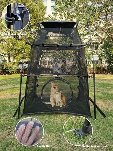 Portable Pop Up Pet Cat Tents Enclosures for Outside Patio - color: Black-Cat Tower House