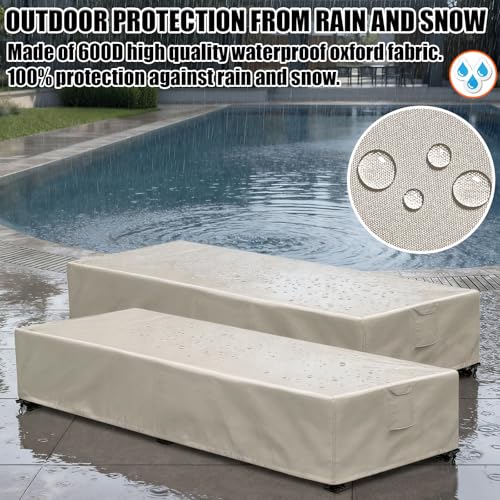 Outdoor Chaise Lounge Cover 2 Pack Patio Lounge Chair Covers Waterproof 600D Weather Resistant Material, UV Protection, Windproof Design Outside Furniture Covers 80" x 28" x 14" H,Beige - color: Beige, size: 2 Pack (80"l X 28"w X 14"h)