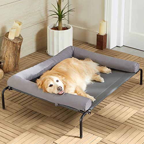 Cooling Elevated Dog Bed for Large Dogs – Waterproof Raised Dog Cot with Slope Headrest, Breathable Teslin Mesh, Durable & Portable Pet Bed for Indoor and Outdoor Use, Grey - color: light gray, size: 36.0"L x 26.0"W x 8.0"Th