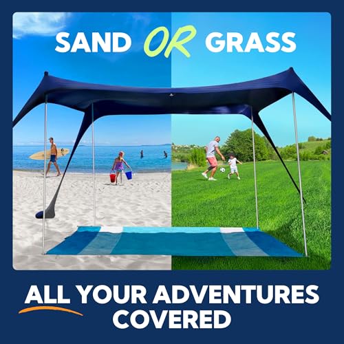 SUN NINJA Beach Tent Sun Shelter UPF50+ - Easy Pop Up Beach Canopy - Outdoor Shade for Camping Trips, Fishing, Backyard Fun Picnics - Sand Shovel, Ground Pegs & Stability Poles - color: Royal Blue, size: 10x10 FT 4 Pole