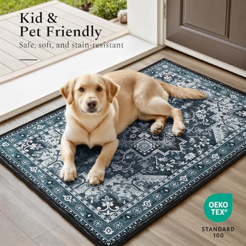 Rugflix 2x3 Washable Entryway Rug with Rubber Backing, Front Door Mat Low-Profile Soft Absorbent, Entrance Small Area Rugs for Indoor Outdoor Bathroom Kitchen, Dark Navy Blue - color: Blue, size: 2' x 3' (Rectangular)