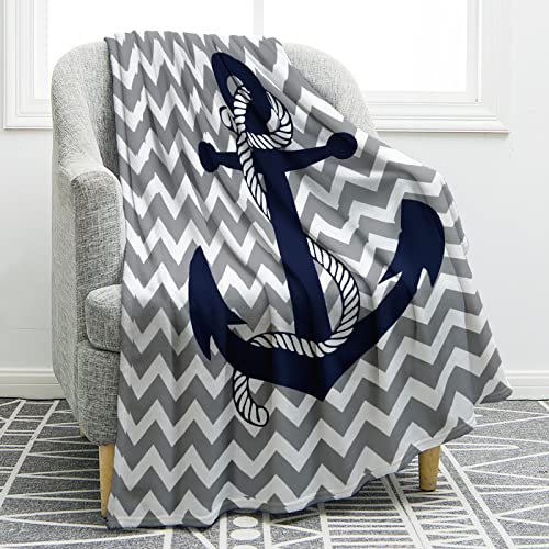 Jekeno Nautical Anchor Blanket Navy Tie Pattern with Gray and White Chevron Ripple Waves Print Gifts for Kids Boys Men Home Bedroom Living Room Decor Soft Cozy Lightweight Throw Blankets 60"x80" - color: Color3, size: 60"x80"