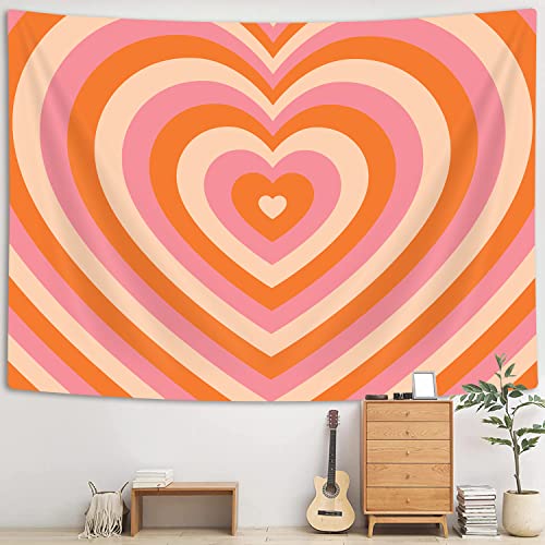 Uokiuki Retro Hippie Tapestry Cute Heart Tapestry 60s 70s Groovy Tapestry Aesthetic Y2K Tapestry Wall Hanging for Studio Room Bedroom Living Room Dorm 60 X 51 Inch Orange - color: Orange, size: 51L" x 60W"