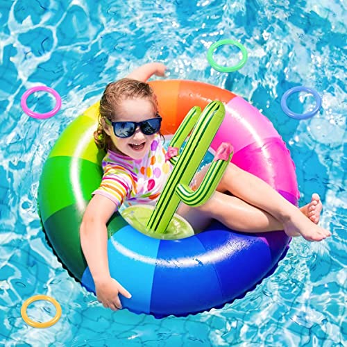 2 Pack Inflatable Cactus Ring Toss Game Sets,Cactus Pool Game Toys Target Toss Floating Swimming Summer Game Toys for Mexican Fiesta Party Accessories Hawaiian Pool Beach Party Decoration Supplies