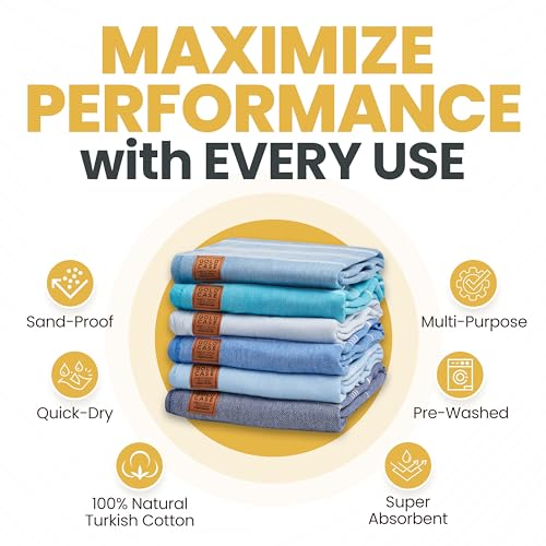 Gold CASE LYCIA Turkish Beach Towel Set of 6 – 100% Cotton Turkish Beach Towels Bulk 70 x 38'' – LYCIA Oversized, Quick Dry & Sand Free Beach Towel – Lightweight Towels Set in Tones of Blue - color: Tones of Blue, style: Beach-Bath Towel Set