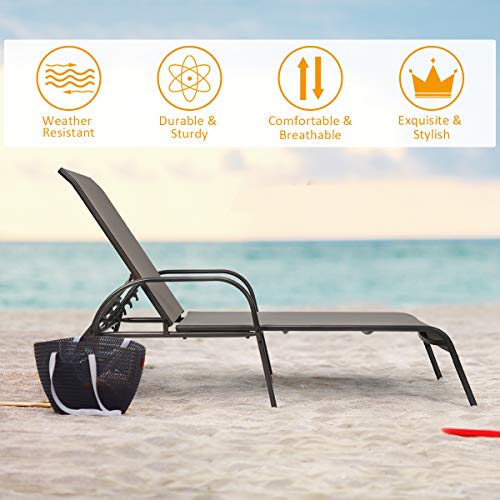 Tangkula Lounge Chair Outdoor, Patio Chaise Lounge with Adjustable Backrest, Reclining Pool Lounge Chair for Outside with Heavy Duty Steel Frame, Suitable for Beach, Yard, Balcony, Poolside - color: Brown
