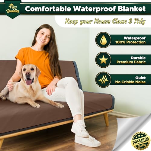 Paw Buddies Premium Waterproof Blanket 80"x90" Velvet-Feel Reversible Throw – Leakproof, Machine Washable Bed & Sofa King Size Protector for Couples, Pets & Travel + Bonus Small Blanket - color: Brown