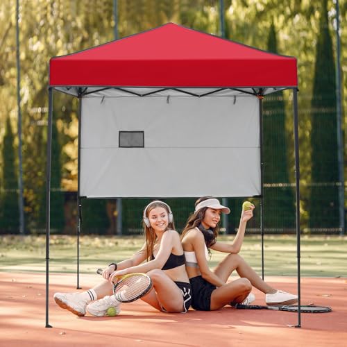 EAGLE PEAK 6x4 Instant Pop Up Canopy Tent with 1 Half Wall Panel, Straight Leg Sun Shelter, Portable Canopy with Carry Bag for Camping, Beach & Sports, Red - color: Red, size: Half Wall