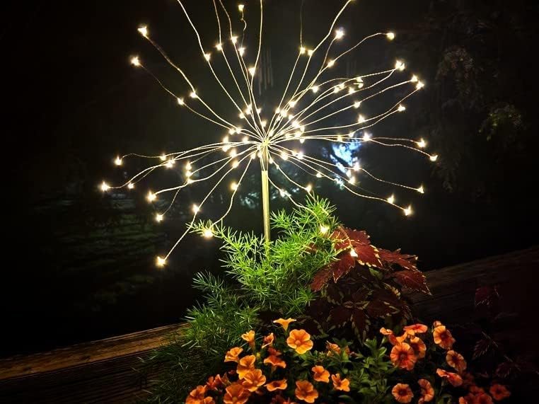 FOOING 4 Pcs Solar Garden Lights Solar Firework Lights, 480 LED Solar Powered String Light 2 Modes Twinkling Solar Lights for Garden, Wedding, Party, Patio(Warm White), 100182987 - style: 4 pcs-120