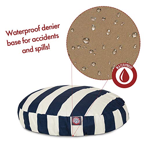 Navy Blue Vertical Stripe Small Round Indoor Outdoor Pet Dog Bed With Removable Washable Cover By Majestic Pet Products - color: Navy, size: Small