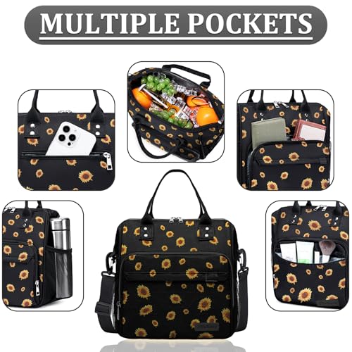 TuErCao Sunflower Lunch Box for Women, Adult Insulated Lunch Bag for Work for Teacher Nurse Mom, Ladies Lunch Tote Bag, Loncheras para Mujer de Trabajo - color: A23: Sunflower, size: Large