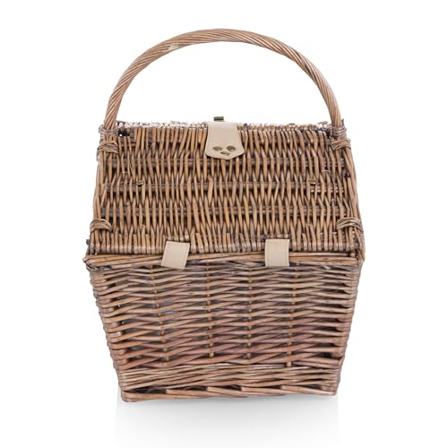 Picnic TIME Piccadilly Picnic Basket for 2, Romantic Vintage English-Style Wooden Basket, Complete Deluxe Service for Two with Fully-Lined Interior and Double-lid Design, (Natural Canvas) - color: Natural Canvas