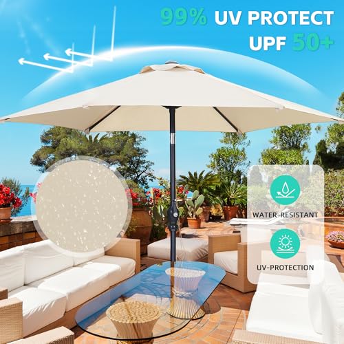 7.5 FT Patio Umbrella(Styles Featuring Tassels, LED Lights, or Bases Available), Stylish, Modern & Adjustable, with Effortless Crank Operation for Your Garden, Beach, Deck, Backyard & Pool - color: Khaki, size: No Base