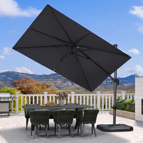 PURPLE LEAF 6' X 10' Left-right Tilt Patio Umbrella Outdoor Cantilever Swivel Rectangle Umbrella Aluminum Offset Umbrella with 360-degree Rotation for Garden Deck Pool Patio Light Grey - color: Light Grey, size: 6.5' X 10', style: Left-right Tilt