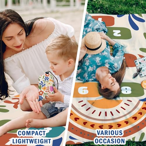 Boho Floral Game Pocket Picnic Blankets, Funny Mini Beach Camping Blanket Waterproof Sandproof for Kids,Botanical RV Outdoor Picnic Blanket Mat Gifts for Camper Campsite Travel Hiking 55x60in - color: Cube