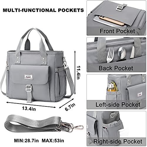 Weitars Lunch Bag for Men Women,Leak Proof Lunch Box for Work,Large Lunch Tote Bag with Removable Shoulder Strap,Insulated Lunch Bag for Picnic Hiking - color: Gray