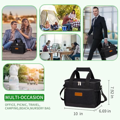 iknoe Insulated Lunch Bag, Foldable 8.5L Cooler Bag for Men & Women, Leakproof Thermal Design, Great for Office, Picnic, Travel, Lunch Box, Black - color: Black, size: Medium