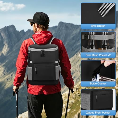 Tenot Cooler Backpack 33/40 Cans Backpack Coolers Insulated Leak Proof Soft Beach Cooler Bag for Men Women Ice Chest Backpack Camping Hiking Picnic Travel Cooler Lunch Backpack - color: Dark Black-Leather, size: 33 Cans