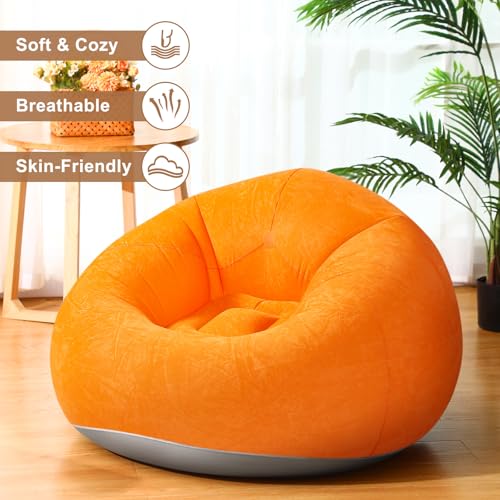 Realspring 6 9 12 Pcs Inflatable Bean Bag Chairs for Adults with Electric Air Pump, Blow up Couch Folding Portable Inflatable Couch Lazy Sofa for Outdoor Movie Night Camping(Orange,6 Pcs) - color: Orange