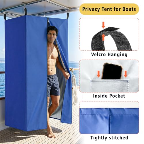 UNIFAMILY Waterproof Pontoon Tent, Privacy Boat Tent, 30 * 27 * 72 in Heavy Duty Hanging Changing Room, Privacy Curtains for Pontoon Boats, Boats Tents Attaches to Bimini Top Poles (Blue) - color: Blue