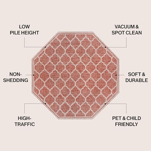 JONATHAN Y Moroccan Trellis Indoor Outdoor Octagon Area Rug 5 Ft Red/Beige, Trebol Textured Weave for Backyard, Patio, Porch, Easy-Cleaning, High Traffic, Pet-Friendly, Non-Shedding (SMB109C-5TGN) - color: Red/Beige, size: 5'3" x 5'3" (Octagonal)