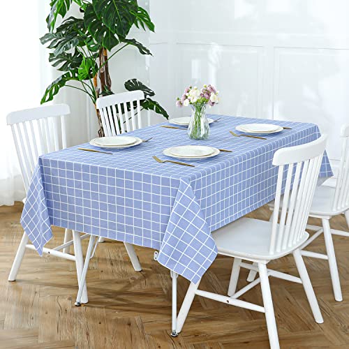 Romanstile Rectangle Vinyl Tablecloth, 100% Waterproof Oil-Proof Checkered Plastic Table Cloth, Heavy Duty Wipeable Table Covers for Dining, Camping, Picnic, Outdoor - 60 x 84 Inch, Blue - color: Blue, size: 60" x 84" (Rectangular)