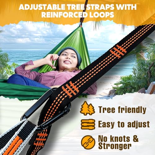 NATUREFUN Ultra-Light Travel Camping Hammock | 300kg Load Capacity,Breathable,Quick-Drying | 2 x Premium Carabiners,2 x Nylon Slings Included | Outdoor Indoor Garden - color: Light Green/Dark Green, size: 275x140cm