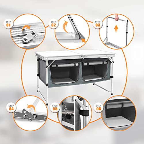 CampLand Outdoor Folding Table Aluminum Lightweight Height Adjustable with Storage Organizer for BBQ, Party, Camping - color: Whitebig