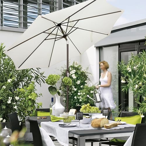 Blissun 9' Outdoor Patio Umbrella, Outdoor Table Umbrella, Yard Umbrella, Market Umbrella with 8 Sturdy Ribs, Push Button Tilt and Crank - color: Creamy White