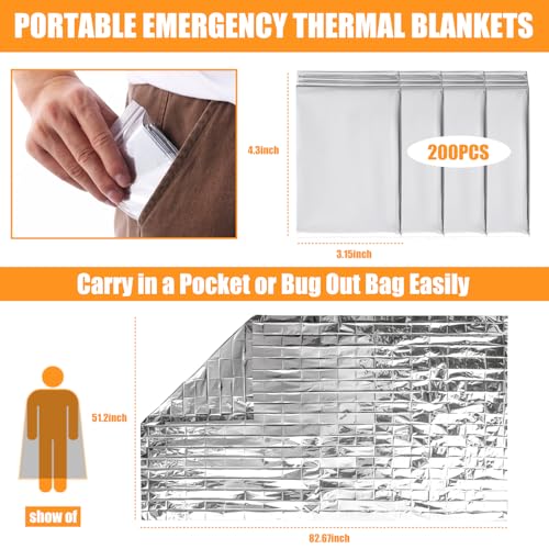 150PCS Emergency Blankets Foil Mylar Thermal Individually Wrapped, Waterproof Survival Blanket for Camping, Outdoors, First Aid Kit Travel