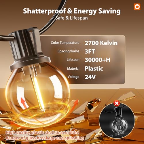 addlon 198FT(192+6) Solar String Lights Outdoor Waterproof, 60+4 LED Shatterproof Bulbs with Remote, 3 Light Modes, Dimmable, Timable, G40 Patio Lights for Large Backyard, Garden, Wedding Party Decor - size: 192+6FT