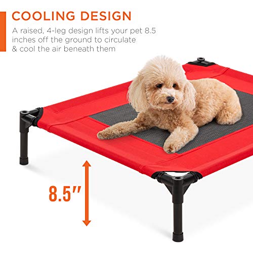 Best Choice Products 30in Elevated Cooling Dog Bed, Outdoor Raised Mesh Pet Cot w/Removable Canopy Shade Tent, Carrying Bag, Breathable Fabric - Red - color: Red, size: 30in