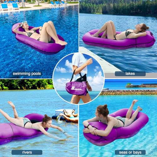 SEGOAL Pool Floats Inflatable Floating Lounger Chair Water Hammock Raft Swimming Ring Pool Float, Lightweight Single Layer Nylon Fabric No Pump Required - color: Purple