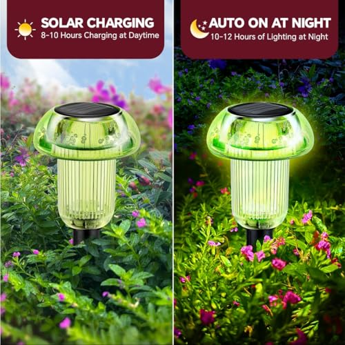 St Patricks Day Solar Pathway Lights Outdoor Decorative 4 Pack, Green LED Mushroom Solar Lights Outdoor Waterproof Solar Powered Easter Decor for Patio, Valentines Day Halloween Christmas Garden Decor - color: 4-Pack Light Green